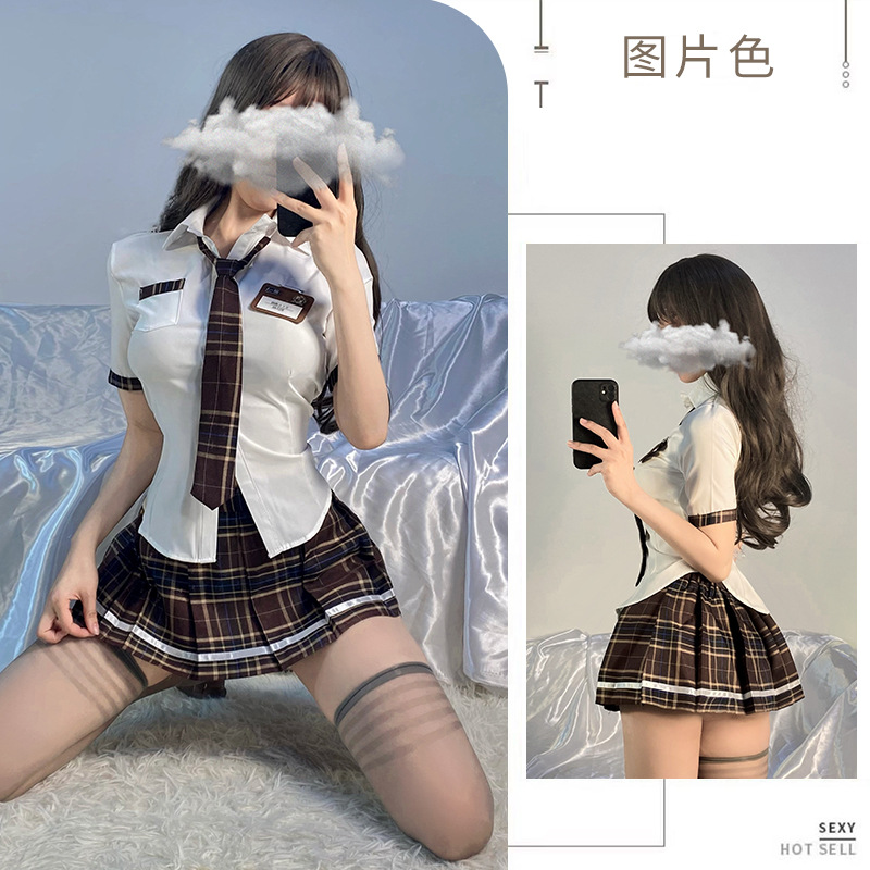 情趣内衣JK性感学生装cos制服死库水诱惑短裙搭百褶裙格子套装226 套装（上衣+短裙+领带+胸牌）