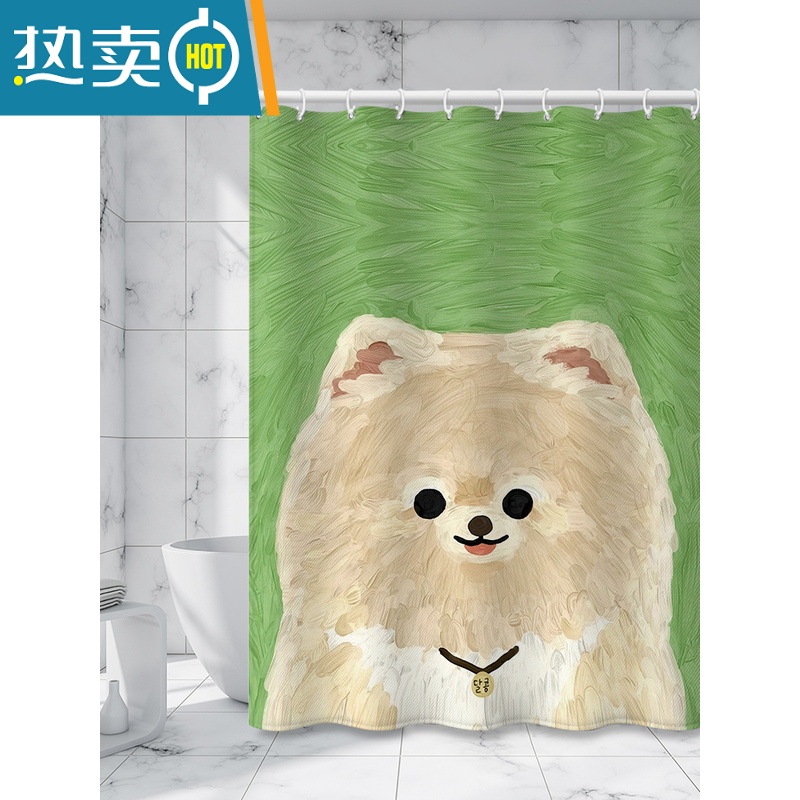 XIANCAI防水加厚厕所隔断猫狗浴帘卡通可爱卫生间洗手台干湿分离免打孔帘高清大图