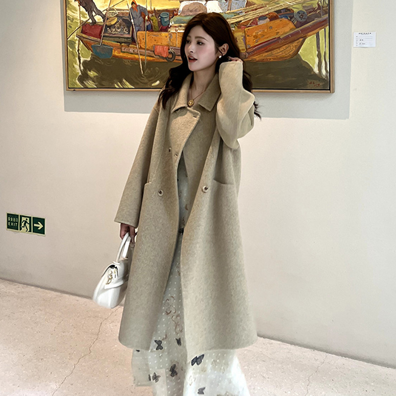 伊迪卡双面羊毛大衣长款娃娃领时尚气质百搭高贵韩系慵懒秋冬新款高清大图