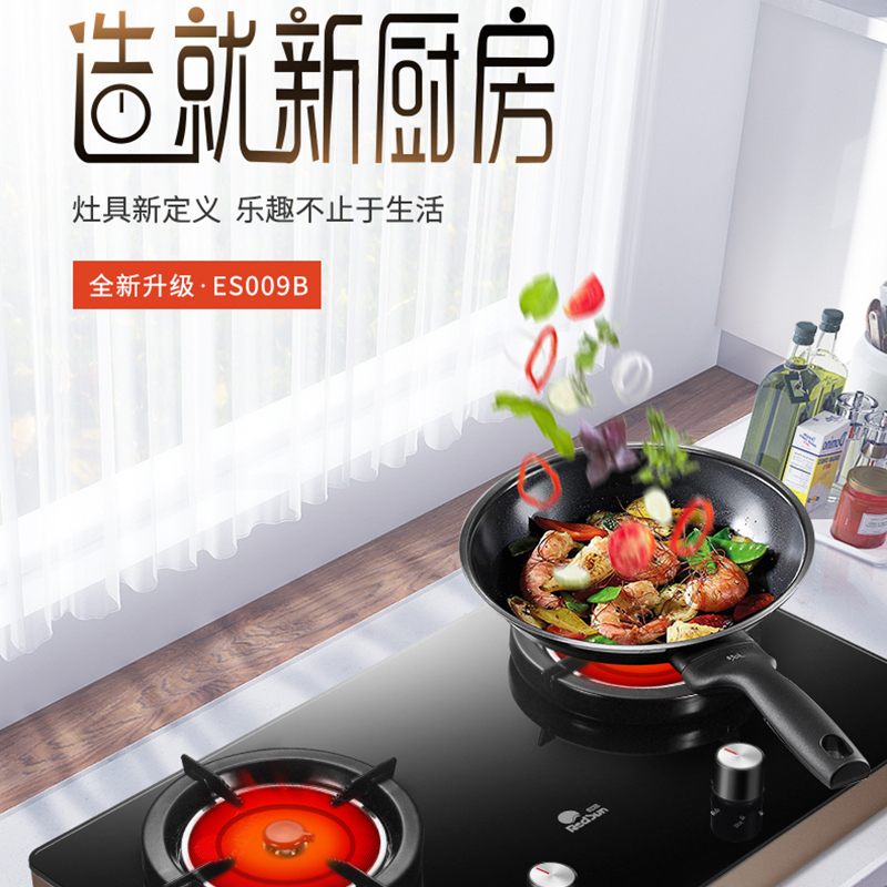 红日(RedSun)ES009B燃气灶 家用红外线灶煤气灶双灶 固定定时防烧干 智能语音提示 一级能效 (天然气)