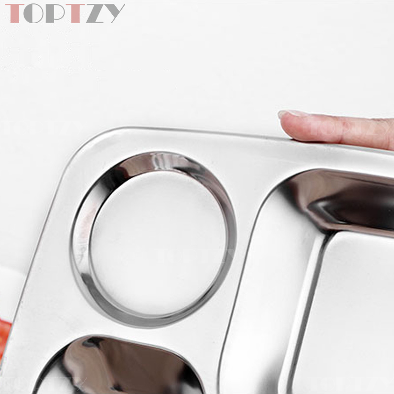 toptzy TZ5071742 304不锈钢餐盘学校食堂大圆五格饭盘快餐盘 360*270*24高清大图