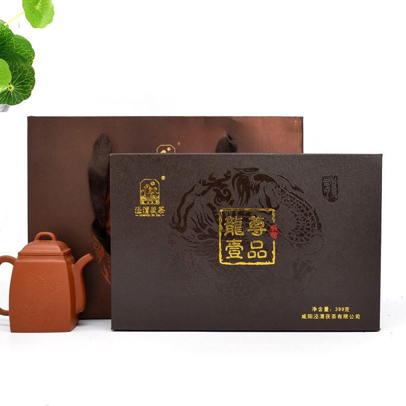 泾渭茯茶泾阳茯茶 龙尊一品黑茶399g高档礼盒装2018批次 金花茯砖茶 伏茶特产 陕西黑茶 高山纯料