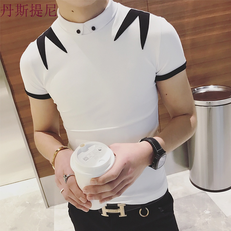 2018夏季新款男士短袖T恤潮流个性印花保罗衫韩版修身青年polo衫