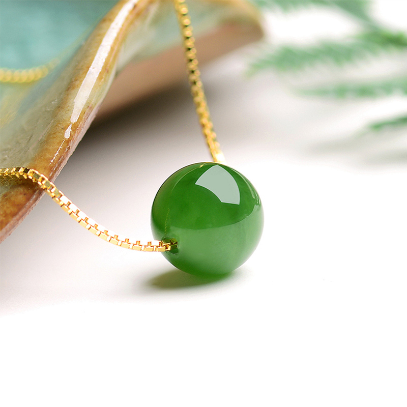 BF璀尚珠宝 菠菜绿路路通和田碧玉吊坠项链 BFD0094