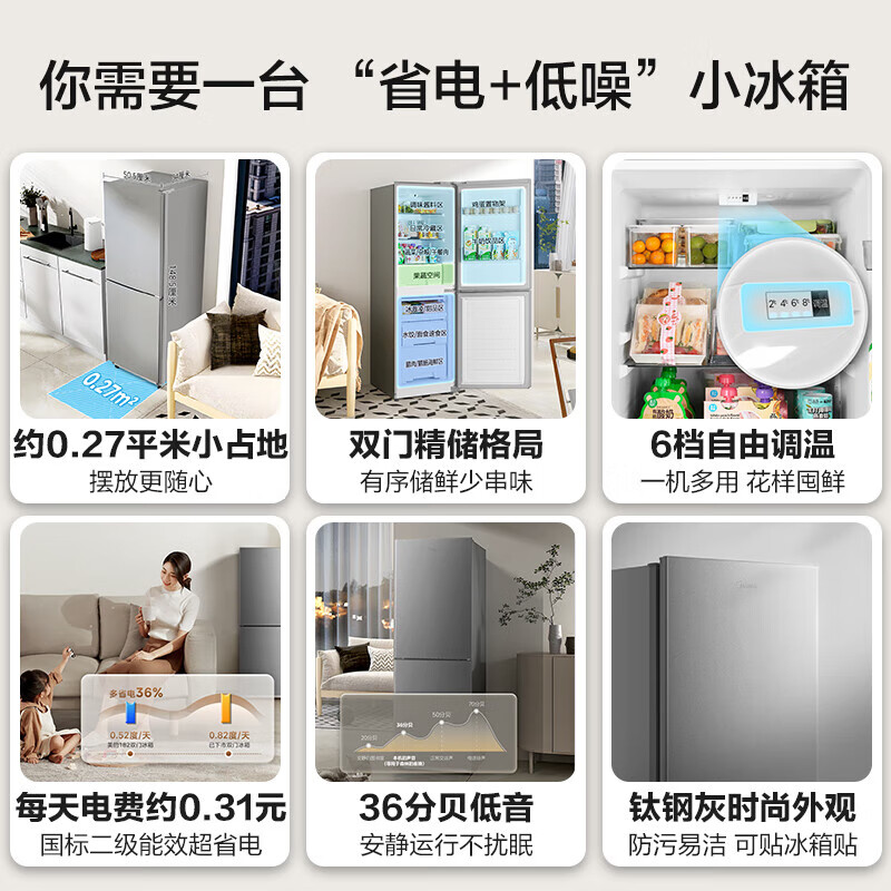 美的(Midea)182升双开门小型两门家用家电租房宿舍办公小户型节能低噪省电小冰箱BCD-182M高清大图
