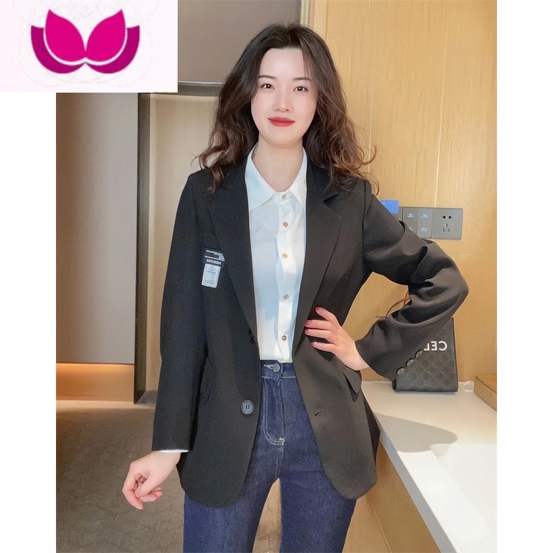 七斓高级时装套装减龄春装时尚复古英伦风西装外套女卷边牛仔裤套高清大图