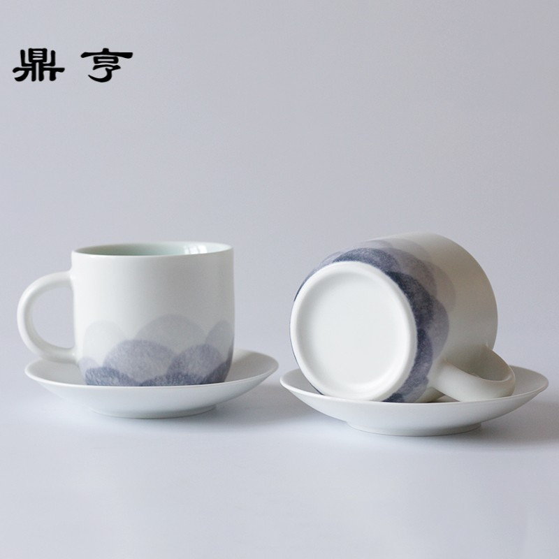 鼎亨手工手绘远山陶瓷咖啡杯中式带碟马克杯创意意境勺