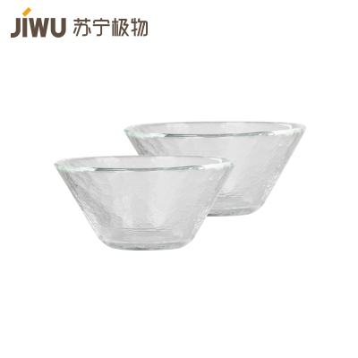 苏宁极物 冷纹玻璃小碗(两件套) 3.5寸透明玻璃锤纹碗家用沙拉碗茶杯清洗水盆水果点心糖果碗