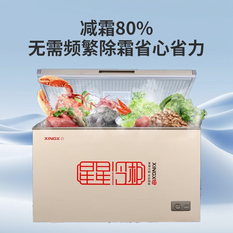 星星(XINGX)BD/BC-401A商用冰柜401升大容量卧式冷藏冷冻单温转换冷柜深冷速冻商用保鲜设备 顶开门