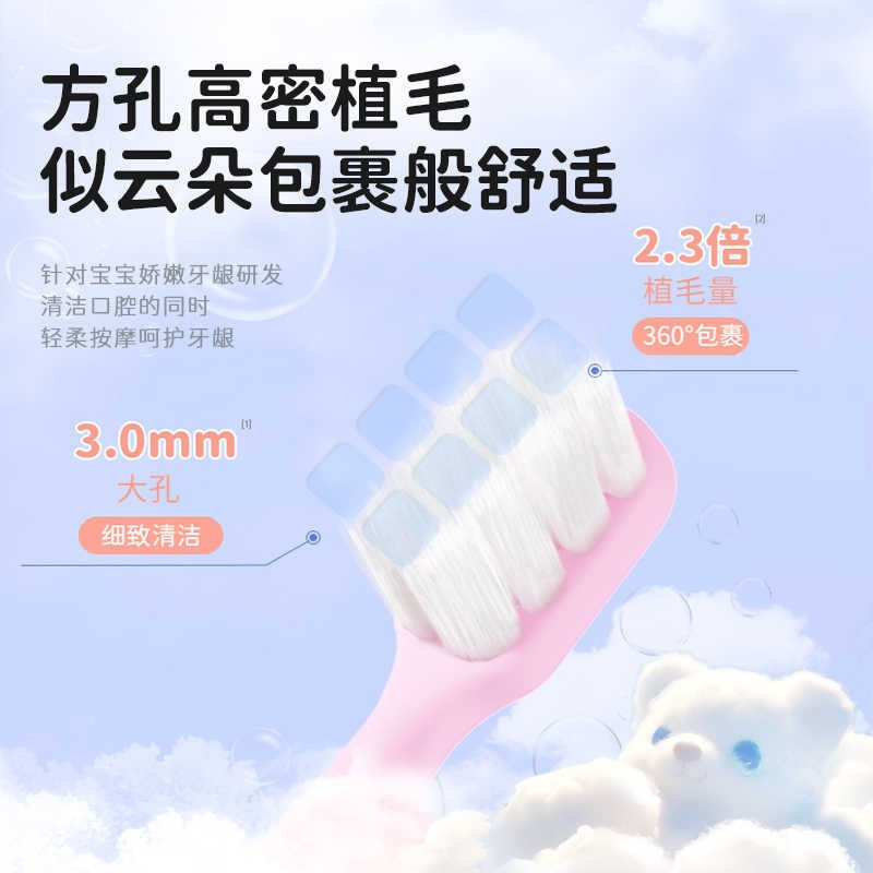 舒客宝贝儿童牙刷熊熊刷细密柔软毛2-6—9到12岁宝宝小孩可爱牙刷蓝色*1支+粉色*2支