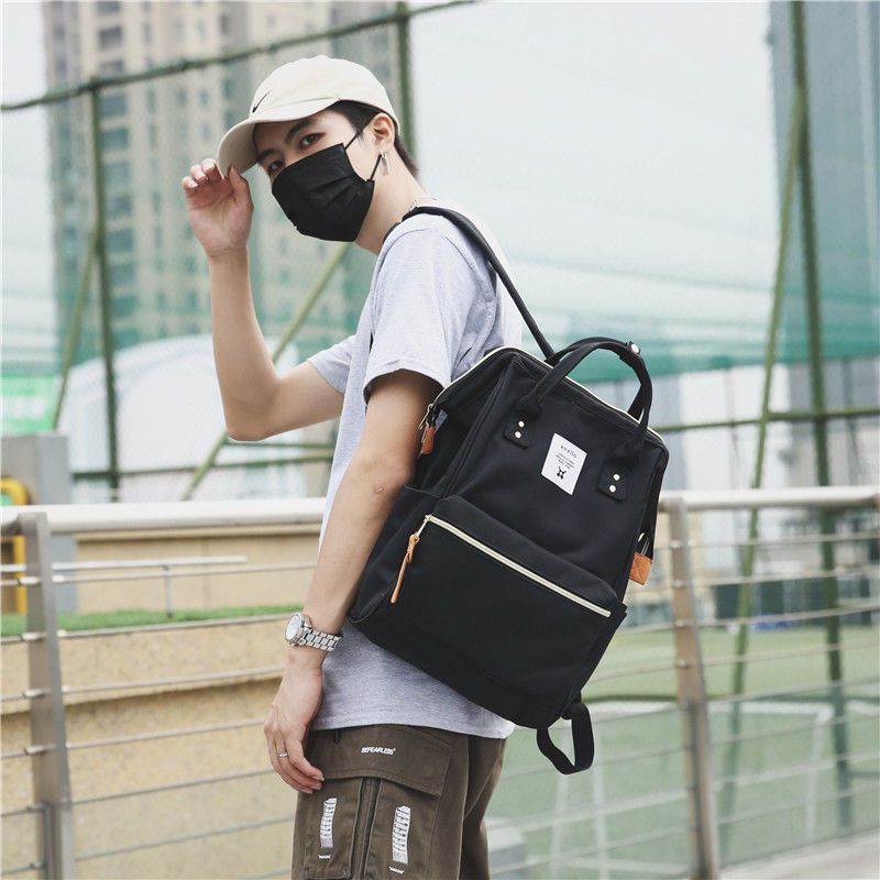 尾货清仓日本乐天双肩背包大容量男女学生书包离家出走旅行妈咪包 酒红色小号高37宽25厚15