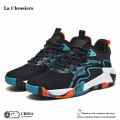 La Chessiers户外篮球鞋男鞋运动鞋春秋冬新款网面透气防滑耐磨高帮大码球鞋 黑青绿 43码