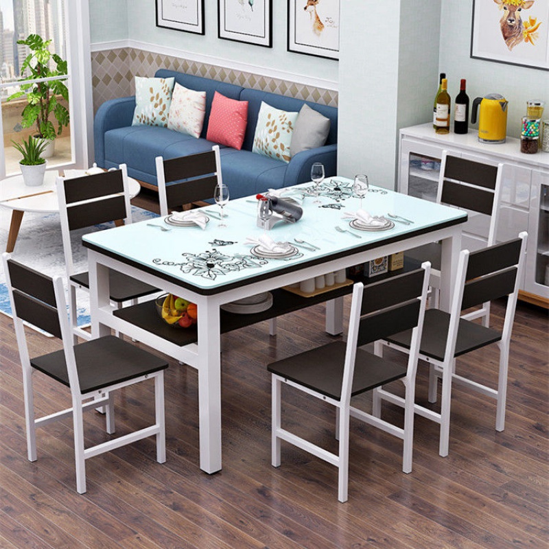 双层钢化玻璃餐桌椅组合简约小户型家用吃饭桌子现代餐厅饭店桌椅定制柚木面白架白玻璃长140宽80高74光桌图片 高清实拍大图 苏宁易购