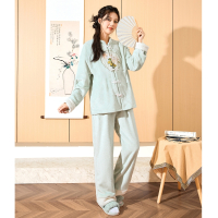 [2.5折价138元]唐狮秋冬季新款睡衣女新中式珊瑚绒加绒可外穿家居服保暖