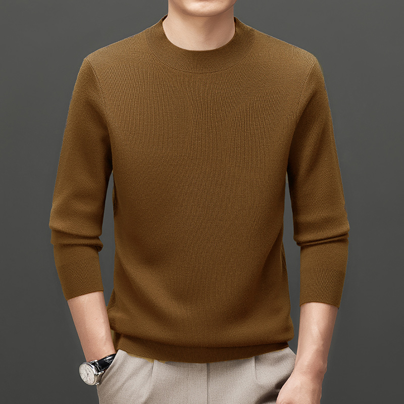 免费退换 2024春秋新款精纺加厚纯山羊绒毛衣男圆领套头针织衫大码上衣山羊绒不褪色保暖舒适全羊毛打底衫针织宽松套头毛衣 粟棕 185