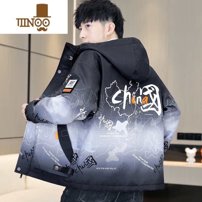 YANXU外套男休闲帅气连帽夹克青少年学生中国风渐变色印花冲锋生高清大图
