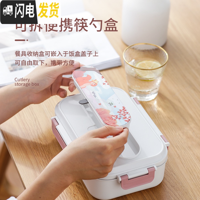 三维工匠316不锈钢饭盒上班族保温便当盒学生儿童便携食堂带盖分隔型餐盒 1200蓝白款(送304勺筷+保温袋)高清大图