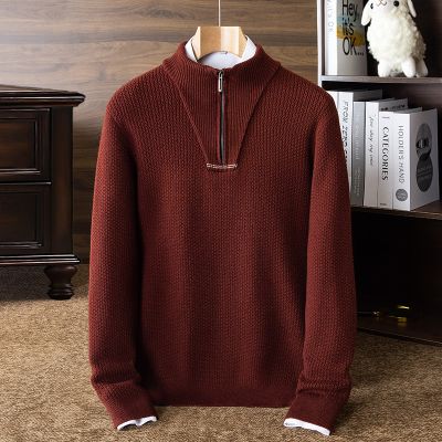680g半高领拉链毛衣男冬季新款加厚保暖打底男士羊毛衫_55730 XXL 红色