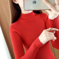 黑色打底衫女秋冬新款半高领毛衣内搭短款修身紧身中领针织衫上衣 S 红色