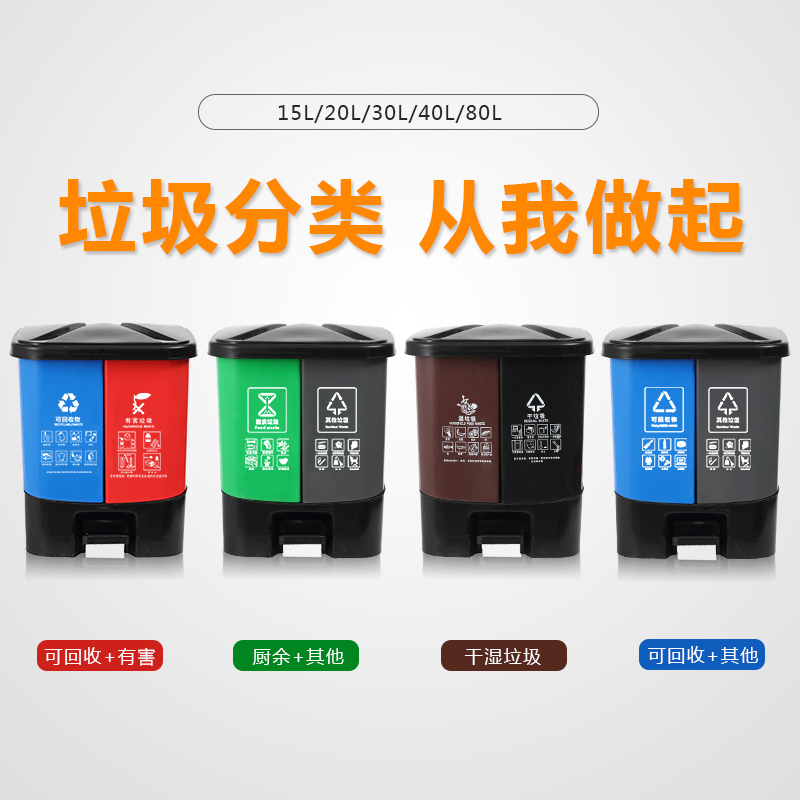 东升顺双桶垃圾分类垃圾桶带盖大号干湿家用脚踏商用餐厅公共场合可回收高清大图