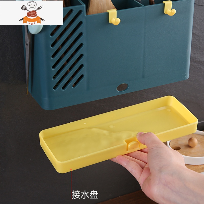 壁挂筷子收纳盒可沥水筷子笼家用厨房免打孔餐具置物架装筷子架子 敬平 灰色餐具架高清大图