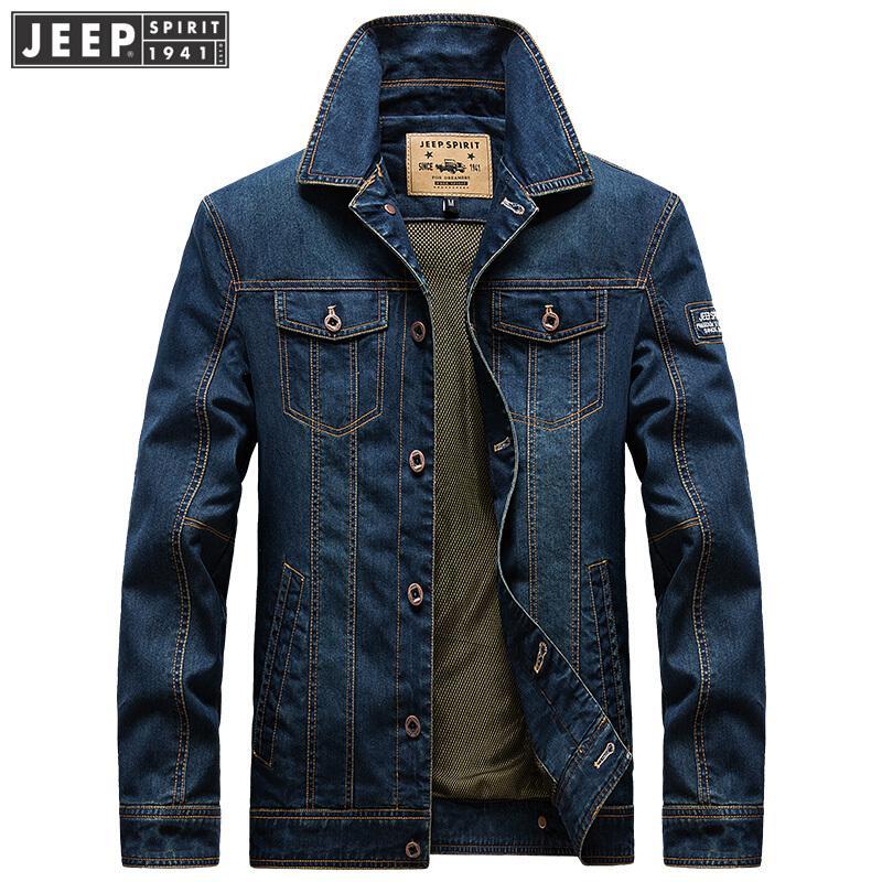 jeep spirit吉普时尚牛仔夹克春秋男装牛仔上衣休闲翻领牛仔外套男