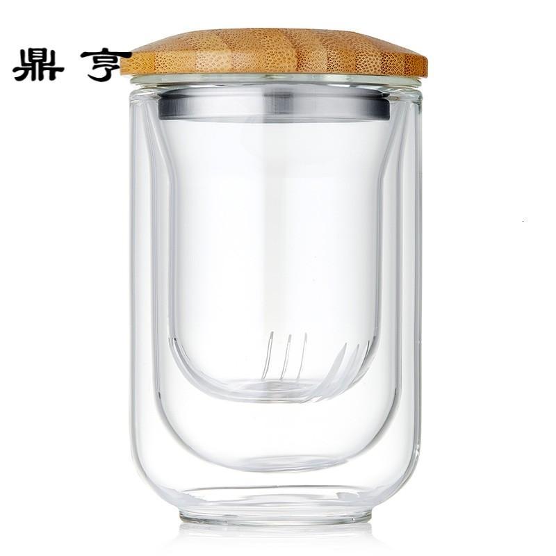 鼎亨玻璃茶杯双层隔热带过滤花茶杯带盖耐高温玻璃杯分离泡茶杯