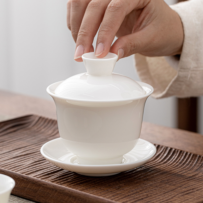 常生源 陶瓷功夫茶具套装 白瓷 一盖碗六杯 春山茶具高清大图