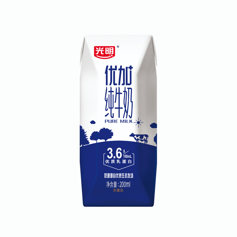 光明 优加纯牛奶 钻石装(3.6g乳蛋白/100ml)200ml*12盒高清大图