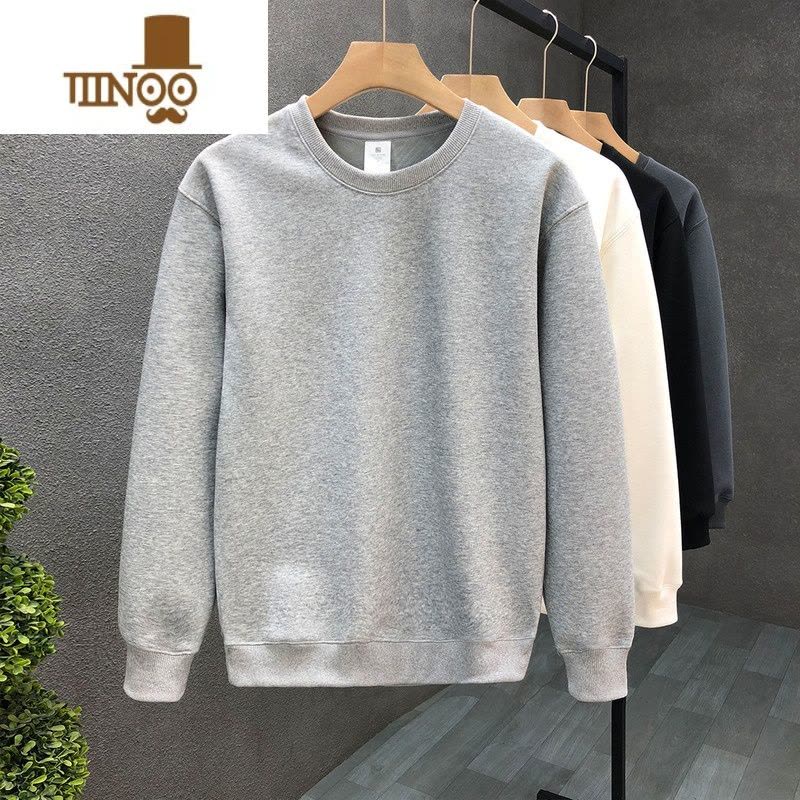 YANXU简约纯色内搭加绒卫衣男冬款圆领白色上衣2023新款长袖图片