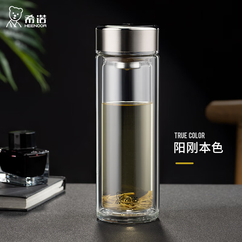 希诺(HEENOOR)大容量带滤网双层玻璃杯365ml-XN-6790高清大图