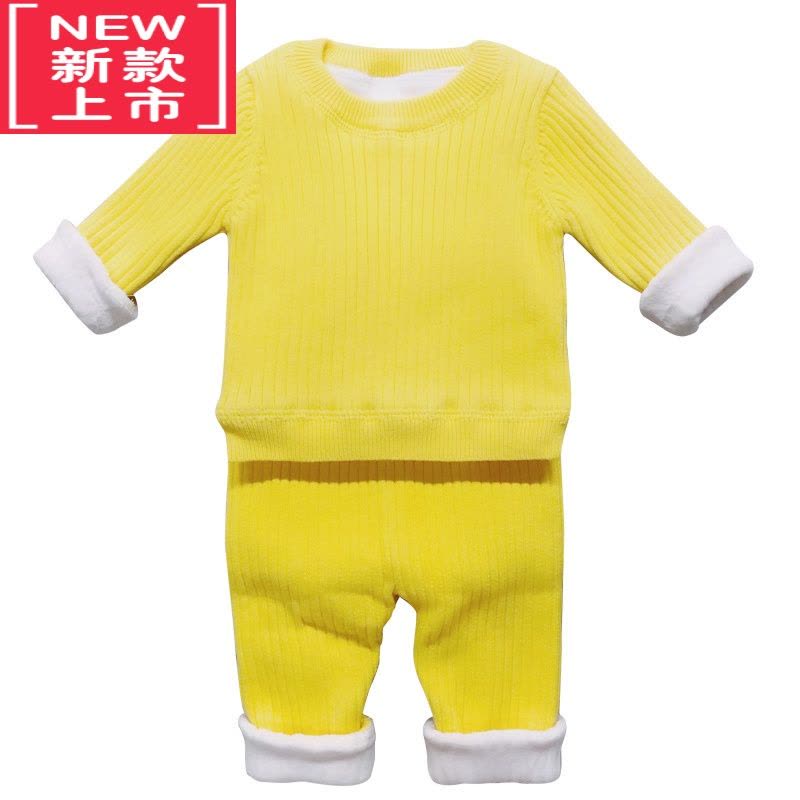 可莉允婴儿保暖内衣套装冬装加绒加厚男女宝宝毛衣儿童睡衣居家服两件套图片