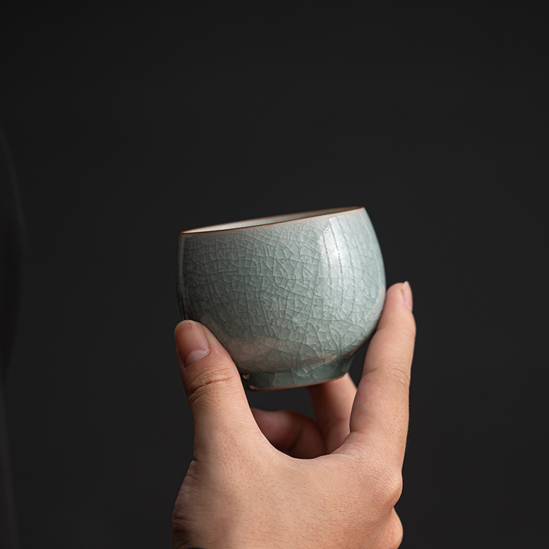 苏氏陶瓷(SUSHI CERAMICS)汝窑冰花釉禅悟杯开片养金线个人杯主人杯功夫茶杯2个礼盒装