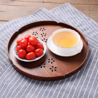 唐宗筷 日式木质托盘 餐盘 茶托 水杯托盘 点心干果盘 圆形镂空 30cm(棕色)C6646