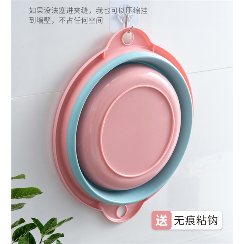 可折叠洗脸盆大号家用便携式可悬挂盆子智扣旅行宿舍用脸盆婴儿小号盆_蓝色中号x2