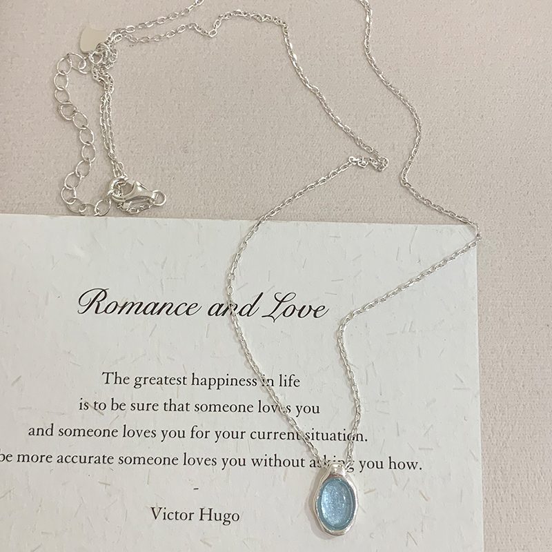 纯银天然海蓝宝黄水晶项链不掉色永久可水洗锁骨链女高级感 s925纯银海蓝宝增强自信长度约39.5+5.5cm