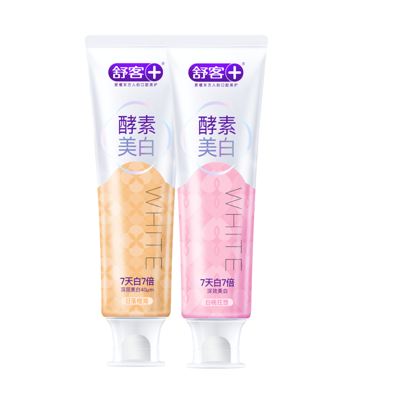 舒客法国天然酵素牙膏 美白牙齿去黄去渍 混合口味2支240g 白桃+橙海