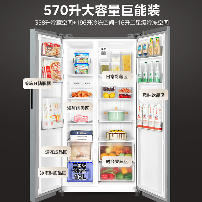 美的(Midea)冰箱对开门双变频一级能效双开门大容量风冷无霜双PT净味节能轻音家用智能 BCD-570WKPM(E)高清大图