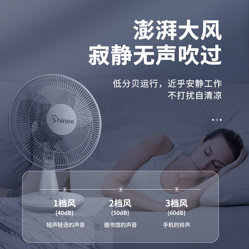 赛亿(Shinee)电风扇 台扇 台式落地小风扇 节能静音 摇头 机械控制 3档正常风 风扇 电扇 转页扇 FT30-7