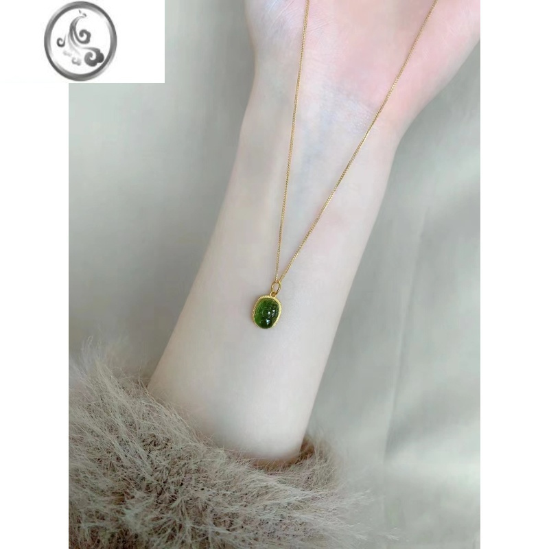 jimi仿红胶花水晶碧玺貔貅吊坠项链时尚潮流显白锁骨链百搭颈链