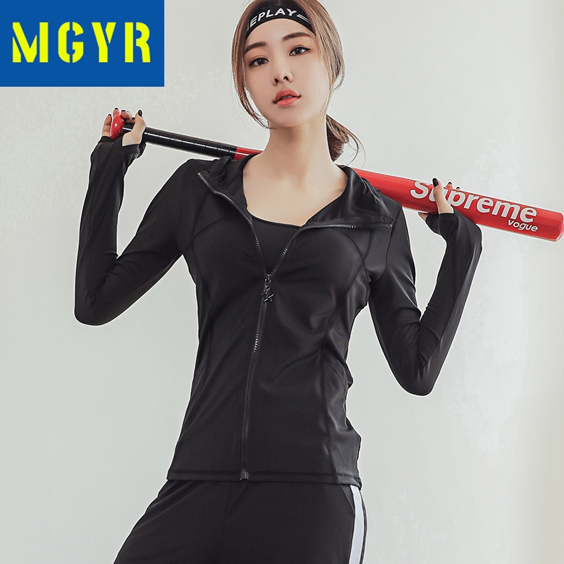 MGYR瑜伽服初学者秋冬运动速干修身外套女紧身健身上衣跑步长袖速干T恤