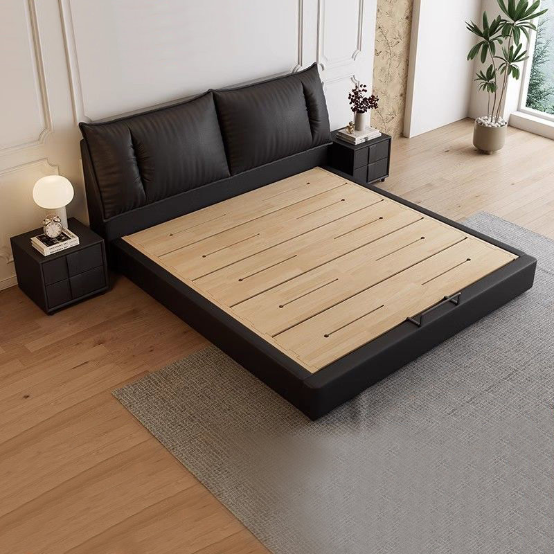 意式极简真皮床现代简约主卧室双人床家用小户型储物床软包大婚床高清大图