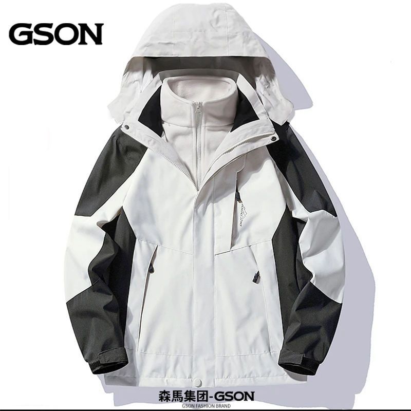 冲锋衣男女情侣三合一可拆卸登山服春秋冬季加绒外套高清大图