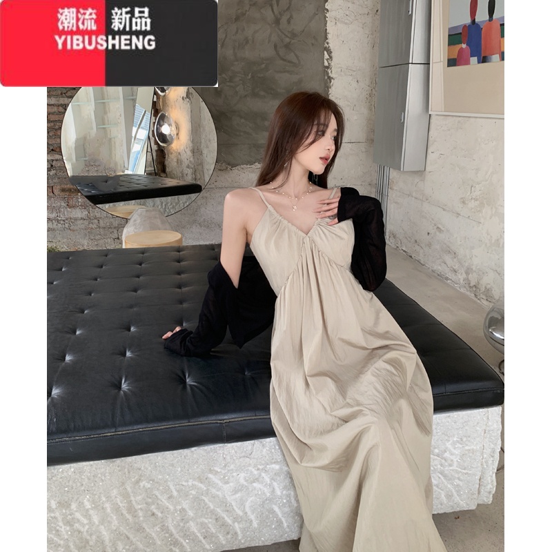 YIBUSHENG大码纯欲性感黑色吊带连衣裙女季新款气质裙子胖mm遮肚显瘦长裙 白色开衫 M码建议90-100斤