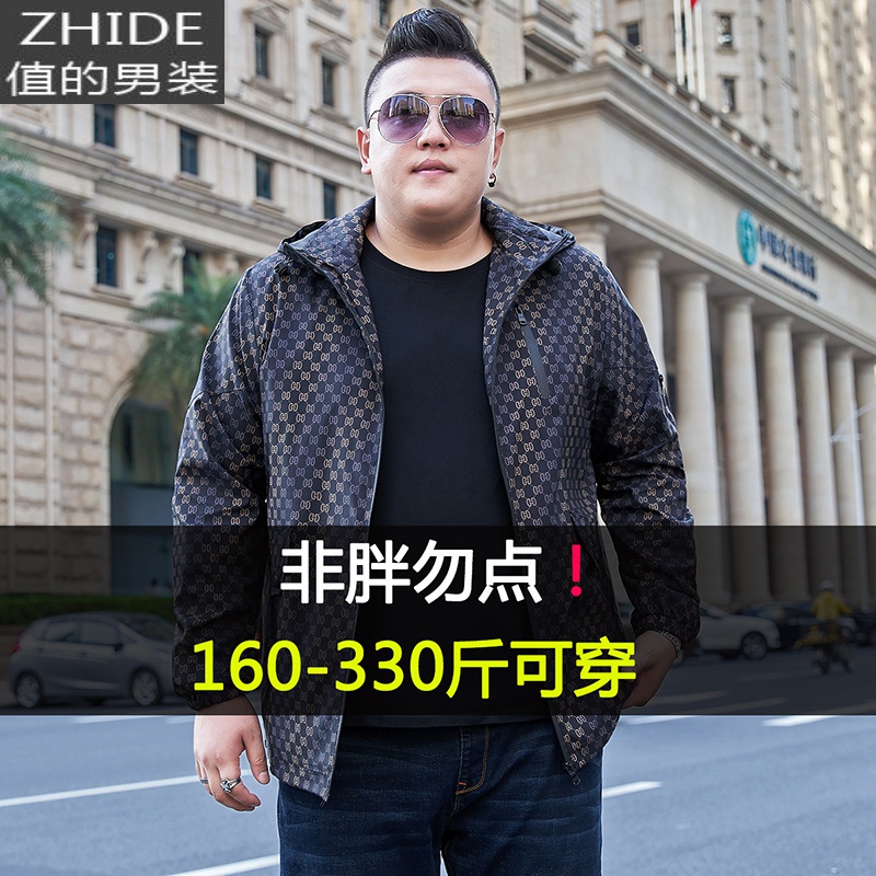 SUNTEK特大号胖子外套男加肥加大码春秋潮流休闲宽松夹克肥佬风衣300斤风衣高清大图