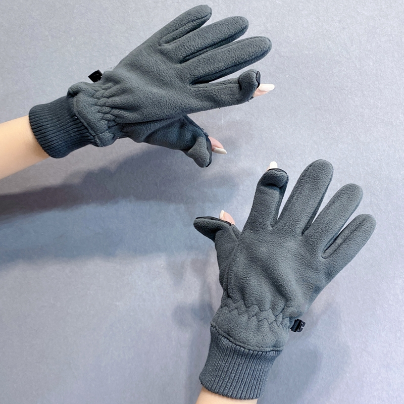 闪电客翻盖露指摇粒绒手套冬季女男情侣骑行电动自行车加绒加厚保暖