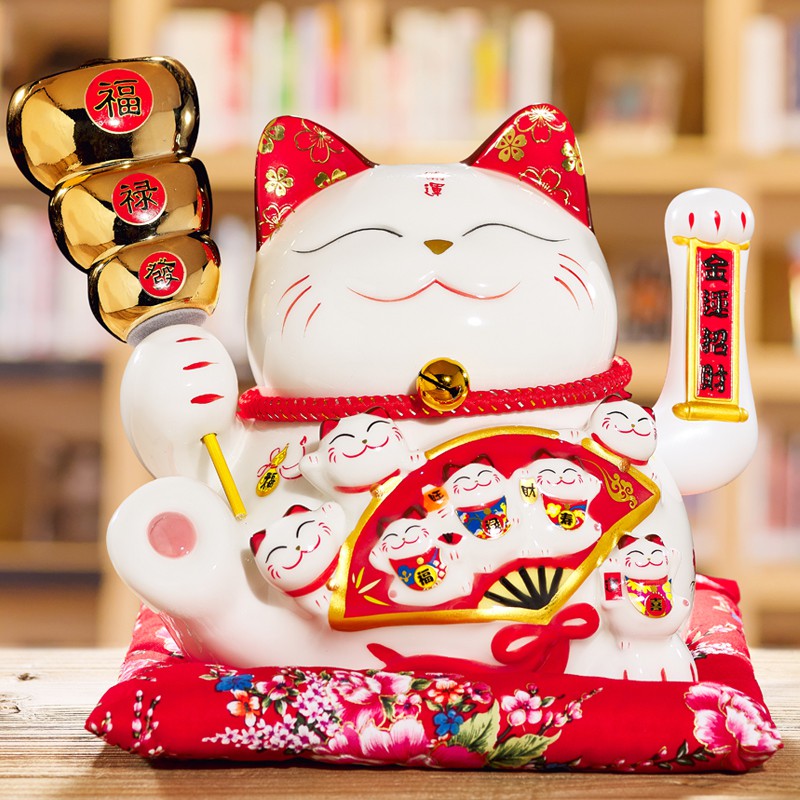 猫摆件自动招手开业礼品送人电动摇手家居店铺创意客厅发财猫 三维工匠 10寸七福猫元宝-摇手猫高清大图