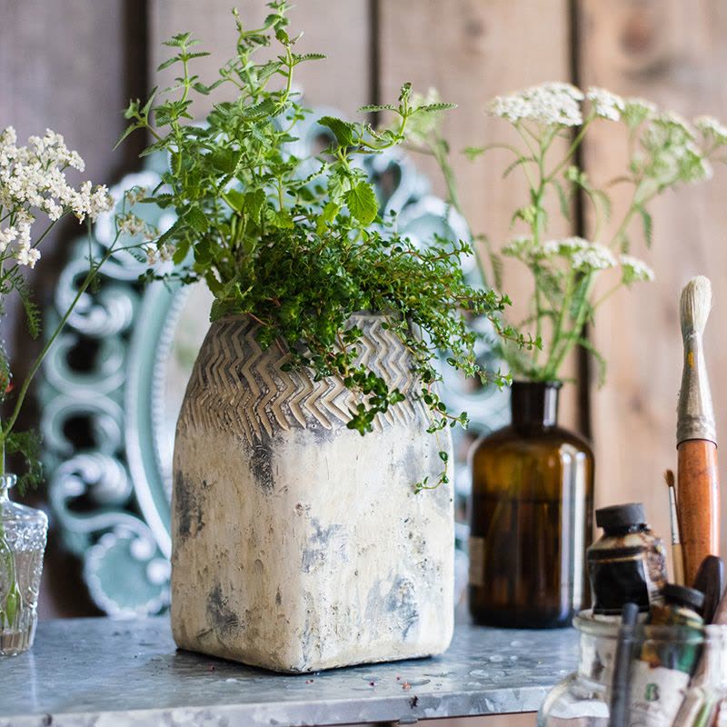 家柏饰(CORATED)非洲艺术自然风格 花瓶花器花盆 复古工艺水泥设计师灰调 打孔说明(打孔不退换)图片