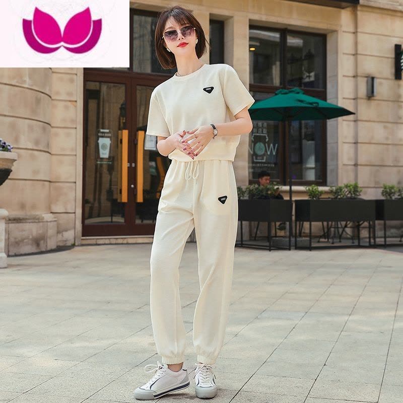 七斓运动套装女夏2023新款大码宽松圆领短袖休闲跑步服洋气套图片