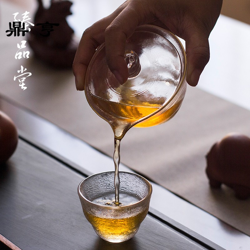 鼎亨纯手工玻璃盖碗 加厚耐热三才盖碗泡茶器功夫茶具锤纹 日式手